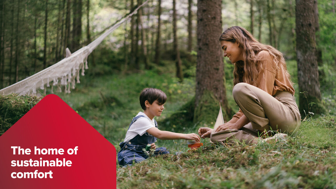 Mother and son in a forest